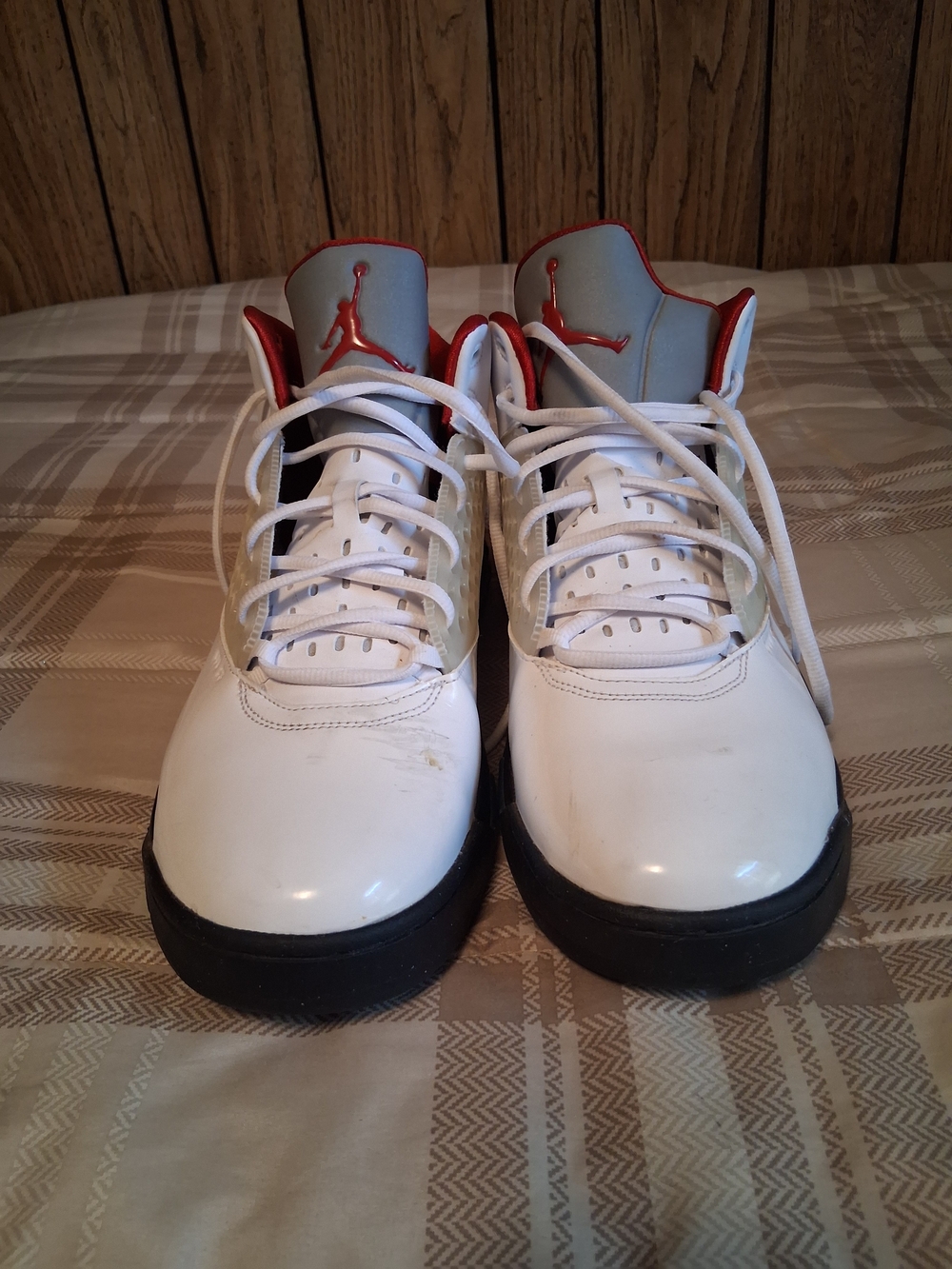 Nike White and Red High-Top Sneakers with Black Sole